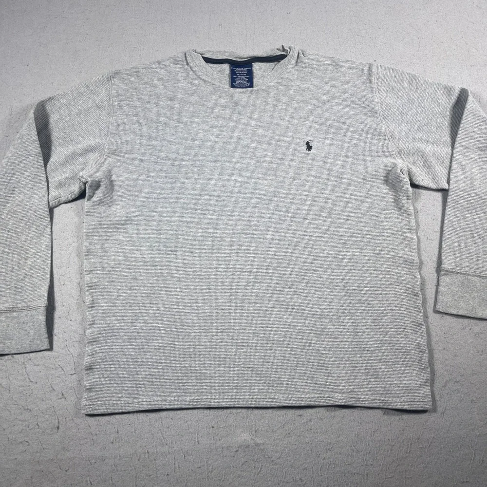 Polo Ralph Lauren Thermal Shirt Men XL Gray‎ Long Sleeve Waffle Knit Sleepwear